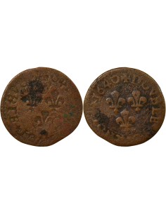 Louis XIII Type 15 1 double tournois Cuivre 1640 H La Rochelle