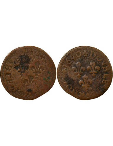 Louis XIII Type 15 1 double tournois Cuivre 1640 H La Rochelle