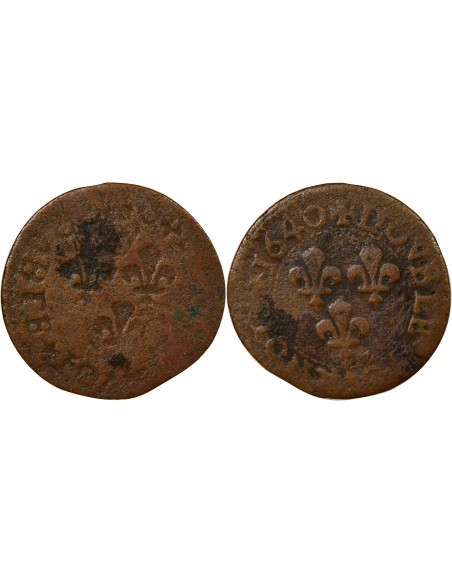 Louis XIII Type 15 1 double tournois Cuivre 1640 H La Rochelle