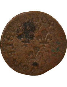 Louis XIII Type 15 1 double tournois Cuivre 1640 H La Rochelle 2