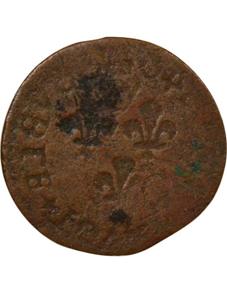 Louis XIII Type 15 1 double tournois Cuivre 1640 H La Rochelle