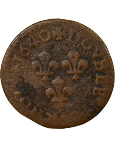 Louis XIII Type 15 1 double tournois Cuivre 1640 H La Rochelle