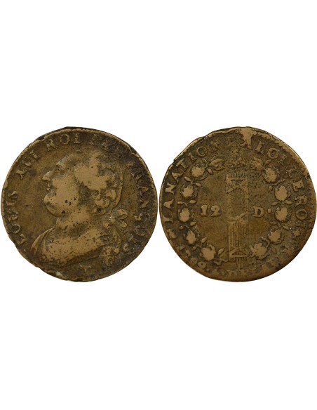 Louis XVI Au Faisceau 12 deniers Cuivre 1792 T Nantes