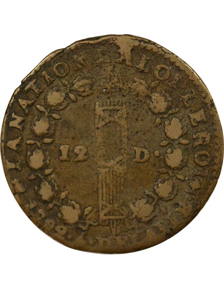 Louis XVI Au Faisceau 12 deniers Cuivre 1792 T Nantes