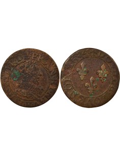 Louis XIII Type 1 1 double tournois Cuivre 1634 E Tours
