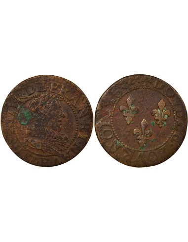 Louis XIII Type 1 1 double tournois Cuivre 1634 E Tours