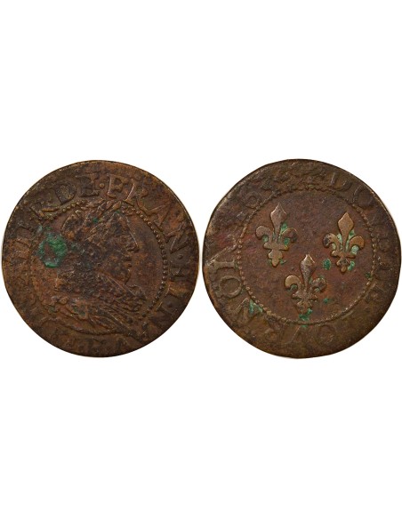 Louis XIII Type 1 1 double tournois Cuivre 1634 E Tours