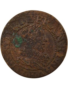Louis XIII Type 1 1 double tournois Cuivre 1634 E Tours 2