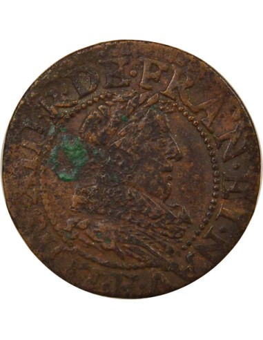 Louis XIII Type 1 1 double tournois Cuivre 1634 E Tours
