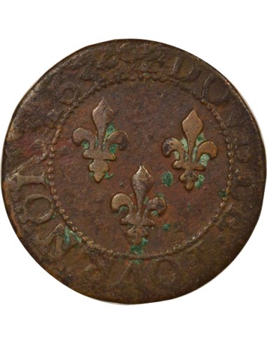 Louis XIII Type 1 1 double tournois Cuivre 1634 E Tours