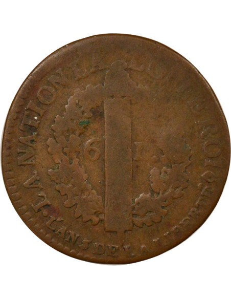 Louis XVI Au Faisceau 6 denier Cuivre 1793 K Bordeaux