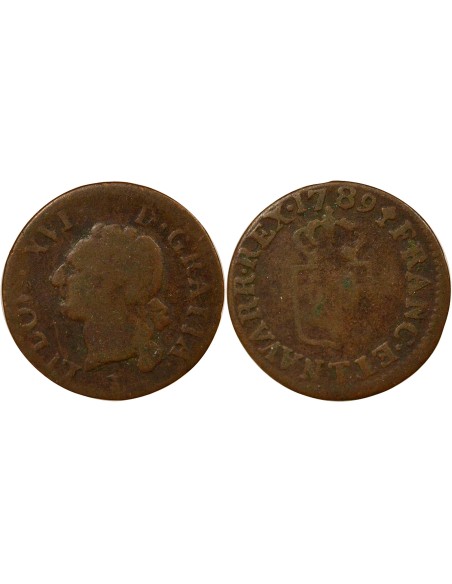 Louis XVI A l'Ecu 1 liard Cuivre 1789 T Nantes