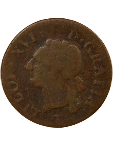 Louis XVI A l'Ecu 1 liard Cuivre 1789 T Nantes