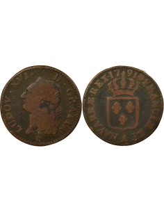 Louis XVI A l'Ecu 1 sol Cuivre 1791 A - Paris