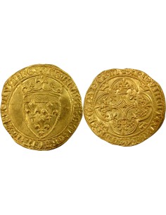 Charles VII 1er Emission 1 ecu d'or à la couronne Or 1423 Villeneuve les Avignon