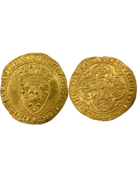 Charles VII 1er Emission 1 ecu d'or à la couronne Or 1423 Villeneuve les Avignon