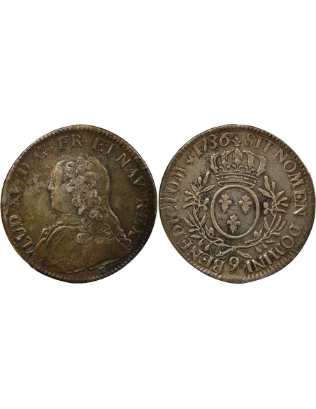 Louis XV Au Buste Habillé 1 écu Argent 1736 9 Rennes