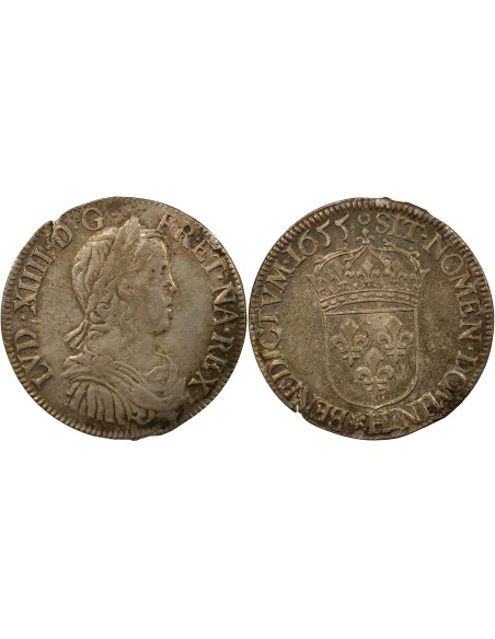 Louis XIV à la Mèche Longue 1/2 ecu Argent 1655 H La Rochelle