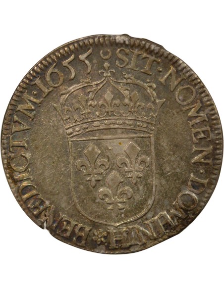Louis XIV à la Mèche Longue 1/2 ecu Argent 1655 H La Rochelle
