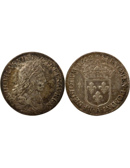 Louis XIII 2e Buste de Warin 1/4 ecu Argent 1642 A - Paris