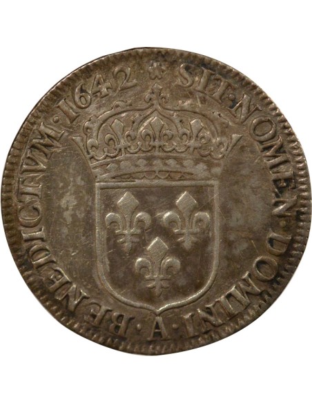 Louis XIII 2e Buste de Warin 1/4 ecu Argent 1642 A - Paris