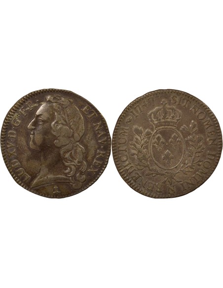 Louis XV Au Bandeau 1 écu Argent 1747 N Montpellier