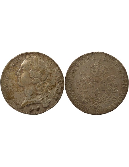 Louis XV au Bandeau 1 écu Argent 1752 R Orléans