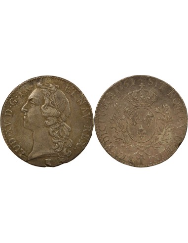 Louis XV Au Bandeau 1 écu Argent 1751 T Nantes