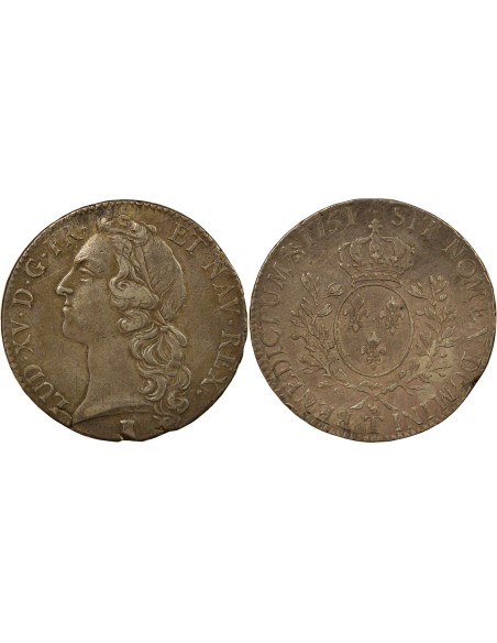 Louis XV Au Bandeau 1 écu Argent 1751 T Nantes