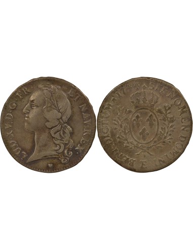 Louis XV Au Bandeau 1 écu Argent 1744 E Tours