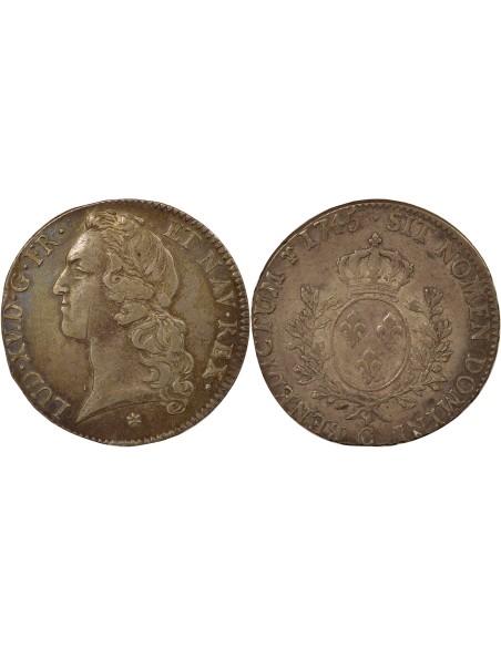 Louis XV Au Bandeau 1 écu Argent 1745 C Caen