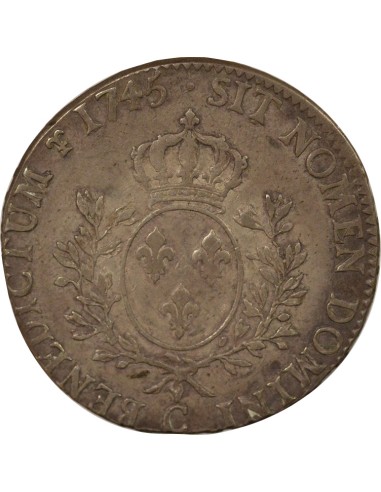 Louis XV Au Bandeau 1 écu Argent 1745 C Caen