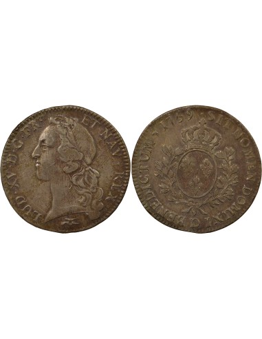 Louis XV Au Bandeau 1 écu Argent 1759 D Lyon