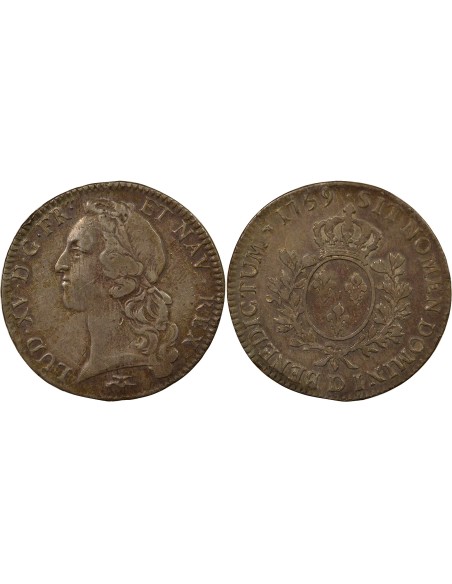 Louis XV Au Bandeau 1 écu Argent 1759 D Lyon