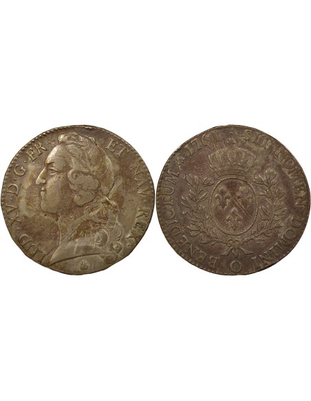 Louis XV Au Bandeau 1 écu Argent 1761 O Riom