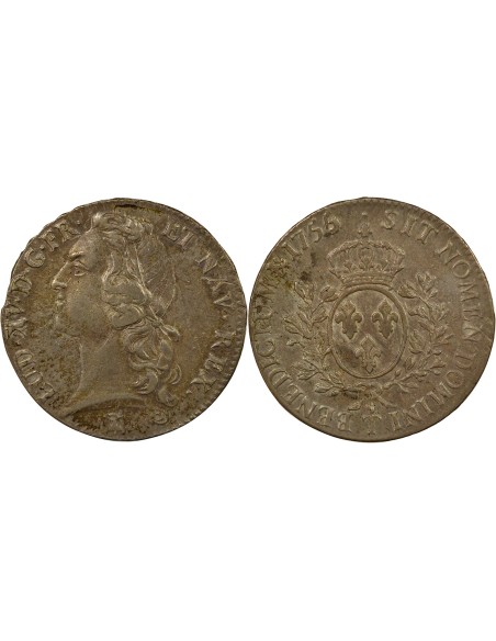 Louis XV Au Bandeau 1 écu Argent 1755 T Nantes