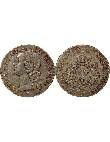 Louis XV Au Bandeau 1 écu Argent 1758 BB Strasbourg