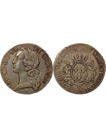 Louis XV Au Bandeau 1 écu Argent 1758 BB Strasbourg