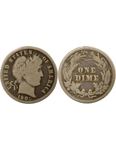 USA Barber 1 dime Argent 1901 Philadelphie