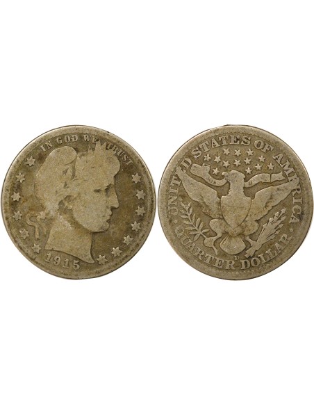 USA Barber 1/4 dollars Argent 1915 D - Denver