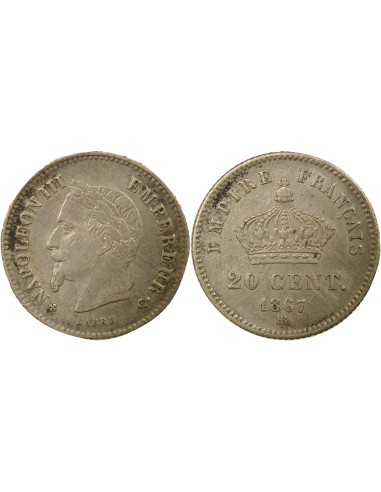 Napoléon III Tête Laurée 20 centimes Argent 1867 BB Strasbourg