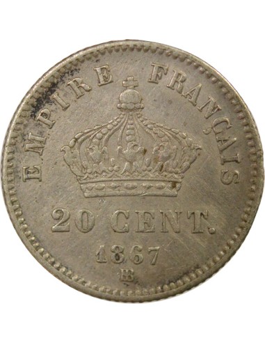 Napoléon III Tête Laurée 20 centimes Argent 1867 BB Strasbourg