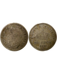 Napoléon III Tête Laurée 20 centimes Argent 1867 K Bordeaux