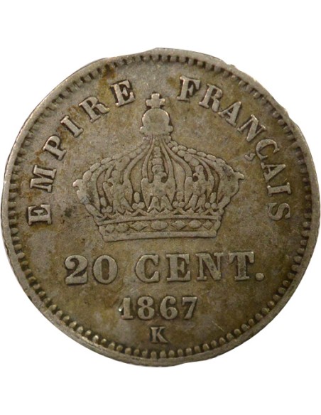 Napoléon III Tête Laurée 20 centimes Argent 1867 K Bordeaux