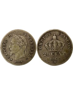 Napoléon III Tête Laurée 20 centimes Argent 1866 A - Paris