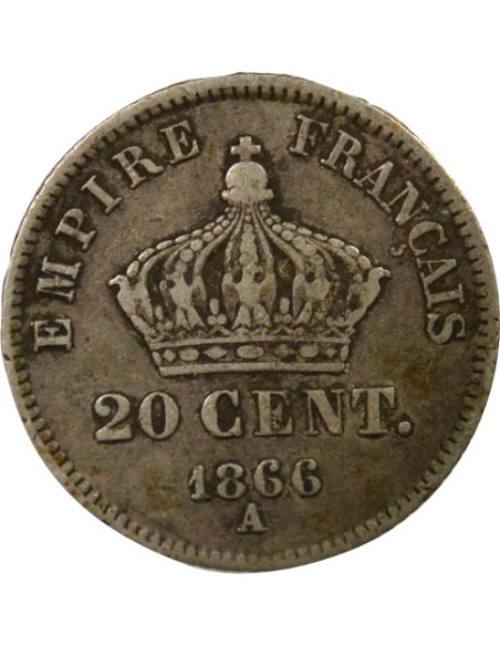 Napoléon III Tête Laurée 20 centimes Argent 1866 A - Paris