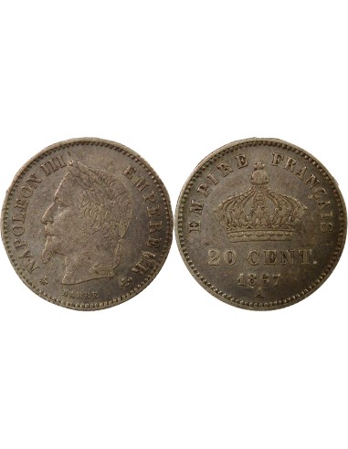 Napoléon III Tête Laurée 20 centimes Argent 1867 A - Paris