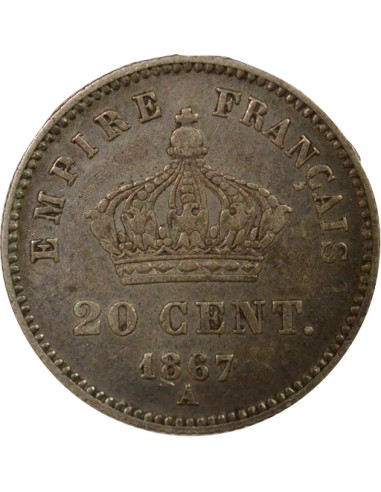 Napoléon III Tête Laurée 20 centimes Argent 1867 A - Paris