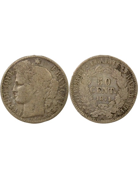 IIIe République 50 centimes Argent 1871 A - Paris