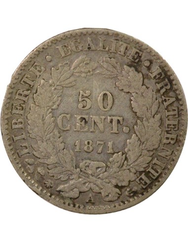 IIIe République 50 centimes Argent 1871 A - Paris
